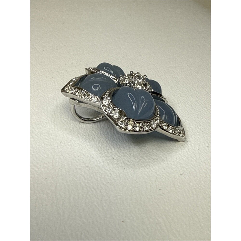 Nolan Miller Crystal French Blue Flower Slide Pendant Enhancer Silver Tone Vtg - Picture 5 of 7